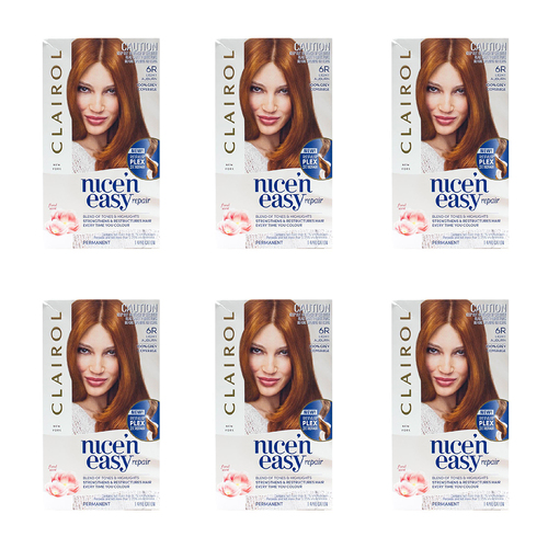 6PK Clairol Nice N Easy Permanent Hair Colour - 6R Light Auburn