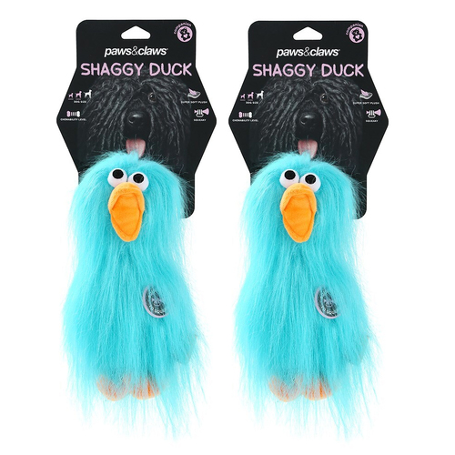 2PK Paws & Claws 22cm Super Shaggy Duck Dog/Pet Toy Aqua