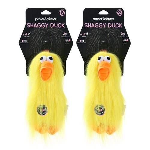 2PK Paws & Claws 22cm Super Shaggy Duck Yellow