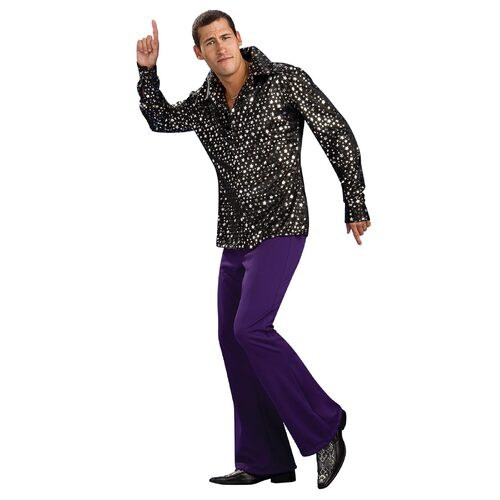 Rubies Disco Shirt - Black With Silver Stars - Adult Mens Dress Up Costume - Size L