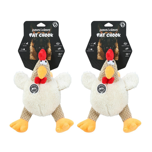 2PK Paws N Claws Pet Fat Chook Soft Plush 28cm Toy w/ Built-In Squeaker