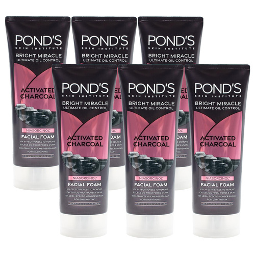 6PK Ponds Bright Miracle Activated Charcoal Facial Foam 90g