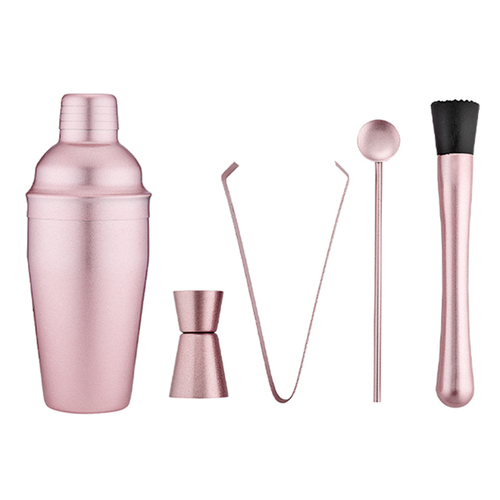 5pc Tempa Aurora Blush Cocktail Set w/ Jigger/Tong/Spoon/Muddler