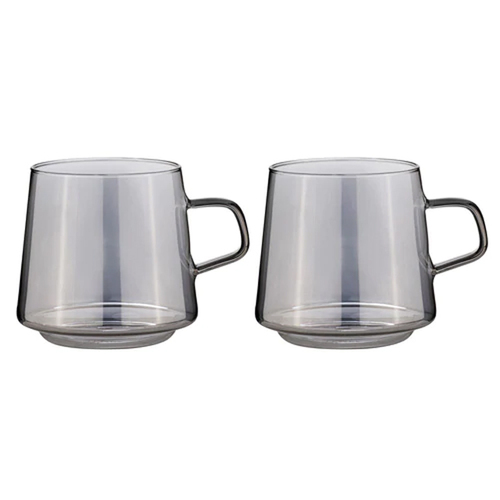 2pc Tempa Oaklyn Charcoal Glass Mugs 450ml