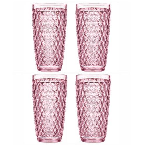 4PK Tate Geometric 450ml Highball Acrylic Tumbler Drinking Cup - Strawberry