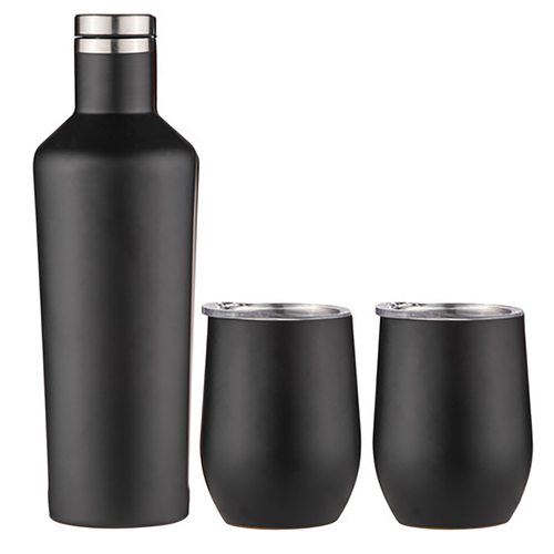 3pc Aurora Portable 750ml Wine Bottle & 350ml Tumbler Gift Set Matte Black