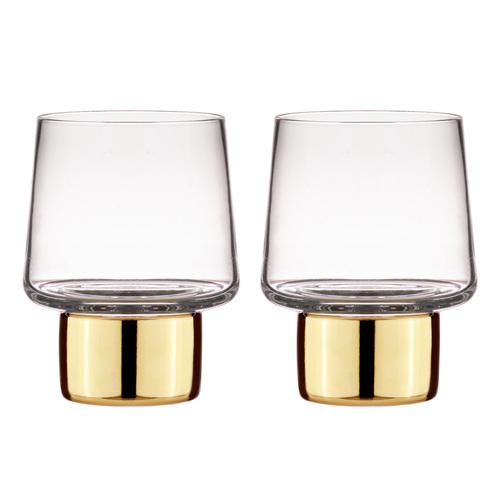 2PK Aurora Clear 200ml Glass Tumbler Cup Set - Gold