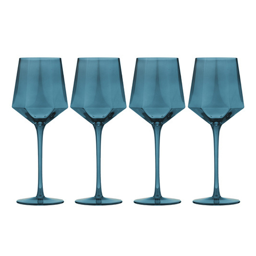 4PK Tempa Jaxon Teal Geometric Wine Drinking Glasses 9x24cm