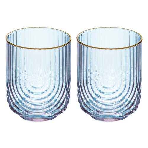 2pc Tempa Florence 420ml Lowball Glass Tumbler - Tranquil Blue