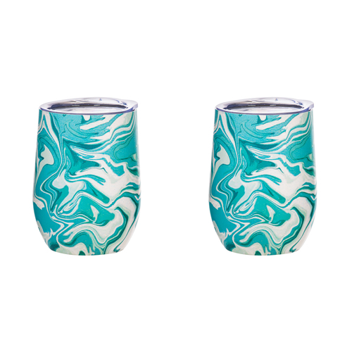 2PK Porta Summer Swirl Double Walled 350ml Stainless Steel Wine Tumbler - Aqua