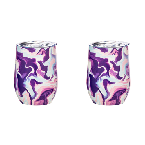 2PK Porta Summer Swirl Double Walled 350ml Stainless Steel Wine Tumbler - Purple