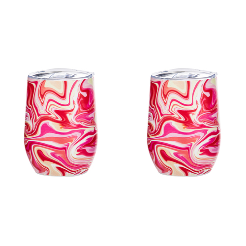 2PK Porta Summer Swirl Double Walled 350ml Stainless Steel Wine Tumbler - Pink