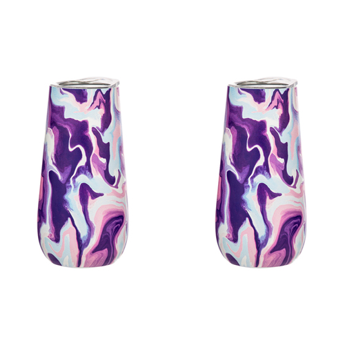 2PK Porta Summer Swirl Double Walled 180ml SS Champagne Tumbler - Purple