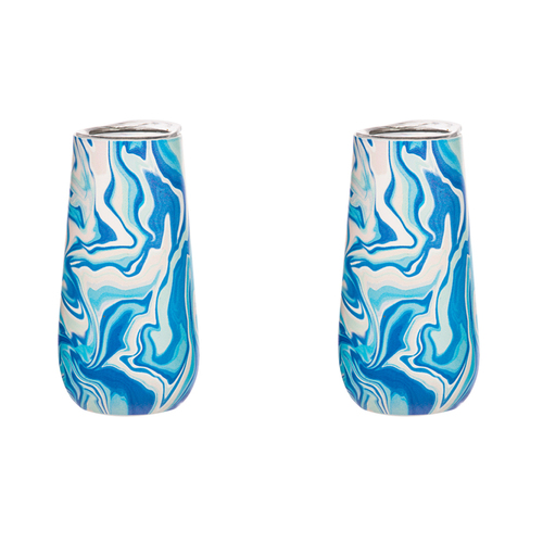 2PK Porta Summer Swirl Double Walled 180ml SS Champagne Tumbler - Blue