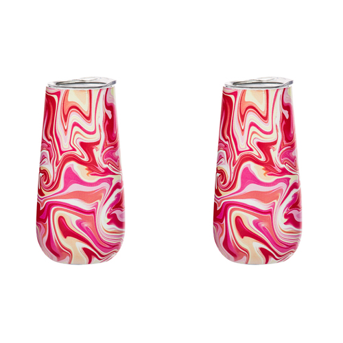 2PK Porta Summer Swirl Double Walled 180ml SS Champagne Tumbler - Pink