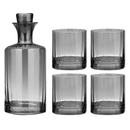 5pc Tempa Ava Crystal Whisky Glasses/Decanter Set - Charcoal