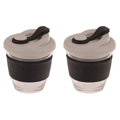 2PK Oasis 227ml Borosilicate Glass Eco Cup Black