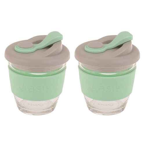 2PK Oasis 227ml Borosilicate Glass Eco Cup Spearmint