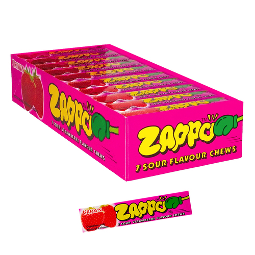 60pc Crown Zappo Sour Strawberry Flavour Lolly Chews 1.56kg