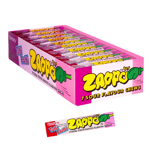 60pc Crown Zappo Sour Tutti Frutti Flavour Lolly Chews 1.56kg