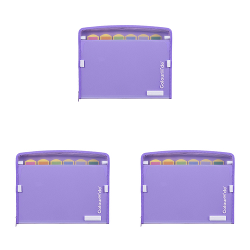 3PK Colourhide A4 Zip-It Expanding File w/ Pen Holder Loop Lavander