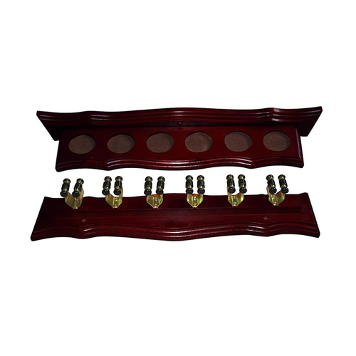 Formula Sports 6 Clip Pool Cue Wall Billiards Rack Mahogany