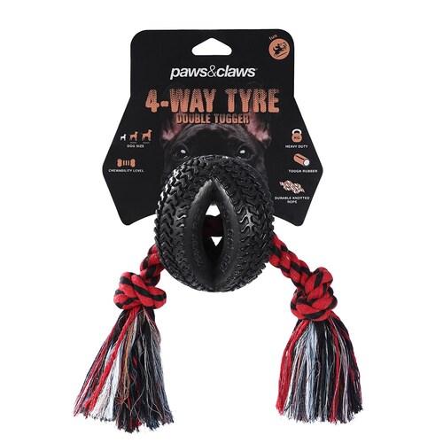 Paws & Claws 4-Way TPR Tyre 40cm Double Tugger Rope