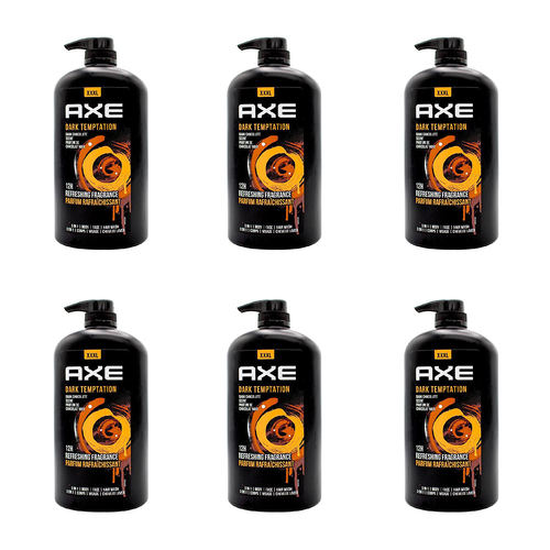 6PK Axe Dark Temptation 3-in-1 Body Face Hair Wash 1L For Men Dark Chocolate