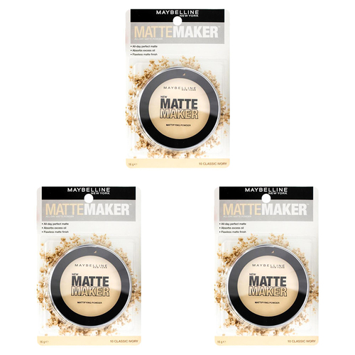 3PK Maybelline 16g Matte Maker Mattifying Face Powder - 10 Classic Ivory