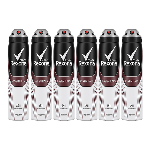 6x Rexona Anti-Perspirant 250ml Deodorant Essentials Men