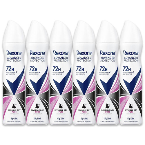 6x Rexona Women's Advanced Protection Invisible Pure Antiperspirant 220ml