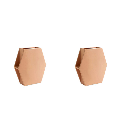 2PK Ben David Hex Flower Vase Home/Lounge Decor Large - Caramel