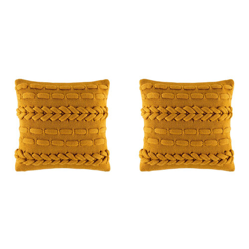 2PK Kas Australia Weaver Filled Cushion Decor Square 50x50cm - Mustard