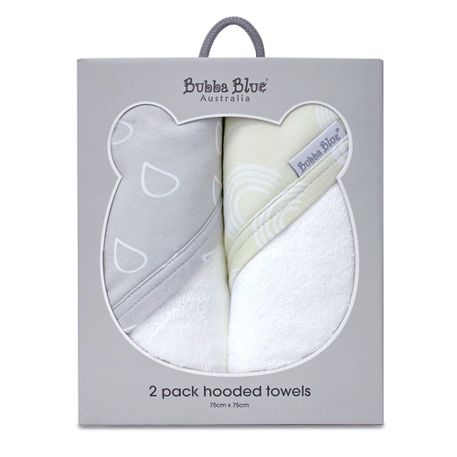 2PK Bubba Blue 6.75x75cm Nordic Hooded Towel Baby 0-12m - Grey/Sand