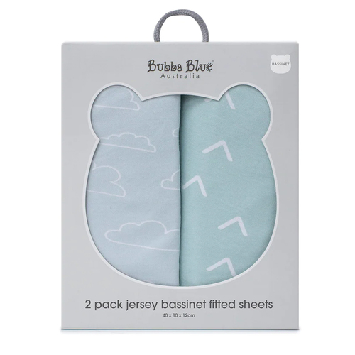 2PK Bubba Blue 40x80cm Nordic Bassinet Jersey Fitted Sheet 0-12m Sky/Mint