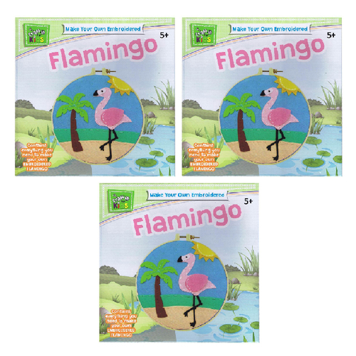 3PK Craft For Kids Make Your Own Embroidered Flamingo 5y+