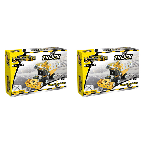 2x 68pc Construct IT Constructables DIY Mine Truck Toy w/ Tools Kids 6+ Yellow