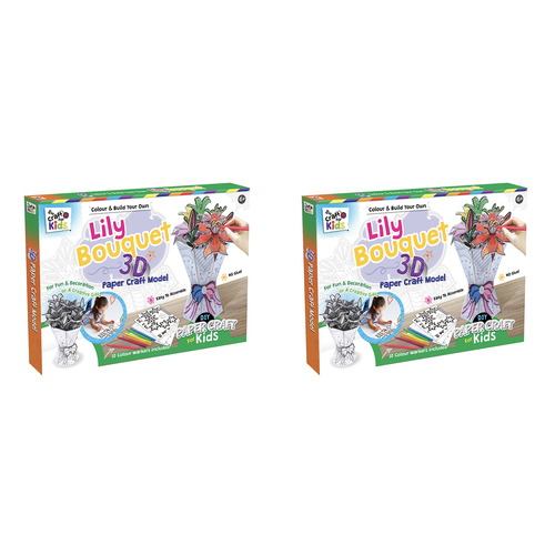 2PK Craft For Kids Colour & Build 3D Lily Bouquet Papercraft Model Children 6y+