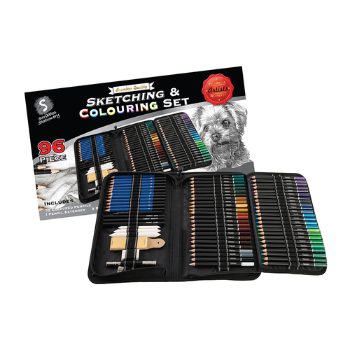 96pc Scribbles Stationery Sketching & Colouring Set w/ Case Kids/Adults