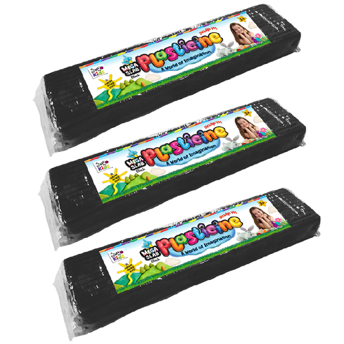 3PK Craft For Kids Mega Slab Plasticine 500g Clay Block Black 3y+