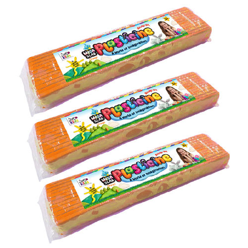 3PK Craft For Kids Mega Slab Plasticine 500g Clay Block Orange 3y+