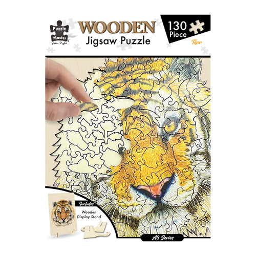 130pc Puzzle Master A3 Shaped Wooden Jigsaw w/ Stand Set Kids 8y+ Tiger