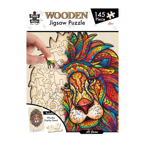 145pc Puzzle Master A3 Shaped Wooden Jigsaw w/ Stand Set Kids 8y+ Lion