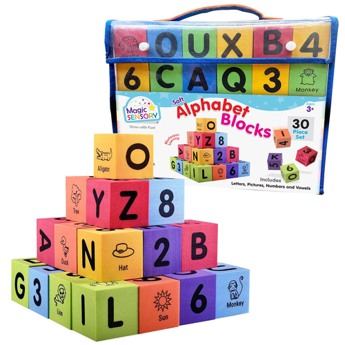 Magic Sensory Alphabet & Number Foam Blocks Baby Building Toy 18m+