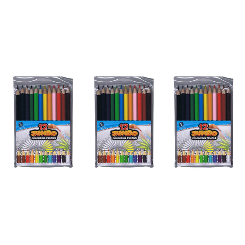 3x 12pc Scribbles Stationery Jumbo Drawing/Colouring Pencils Set Kids/Adults