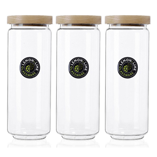 3PK Lemon & Lime Wooden Beach Glass Canister 1.4L