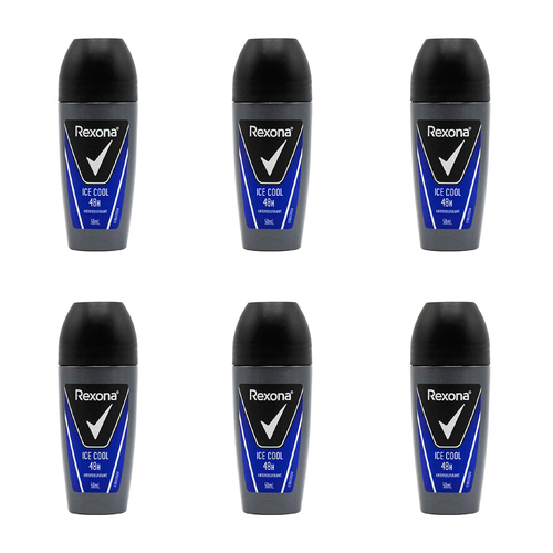 6PK Rexona 50ml Antiperspirant Mens Roll On 48h Deodorant Ice Cool