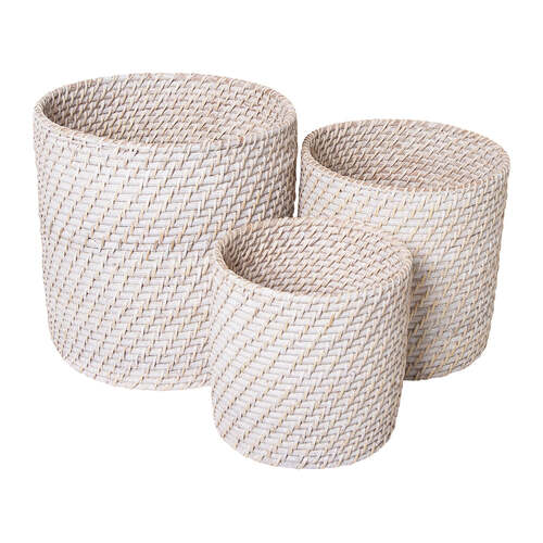 J. Elliot Pacifica Rattan Planters Set of 3 Whitewash