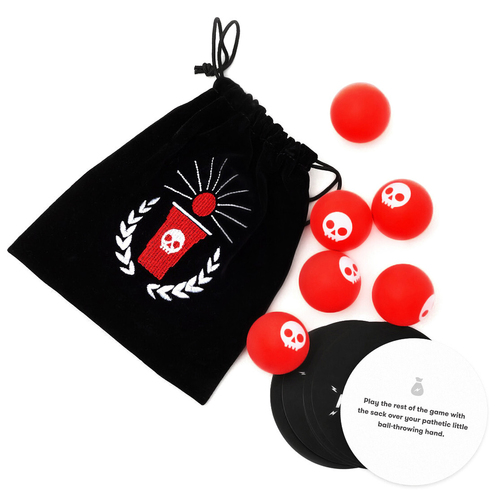 6pc Cut Games Fear Red Pong Balls & Dare Cards w/ Sack Drinking Game 21y+