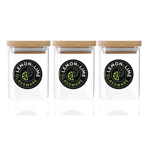 3PK Lemon & Lime Camden Square Glass Jar Bamboo Lid 200Ml